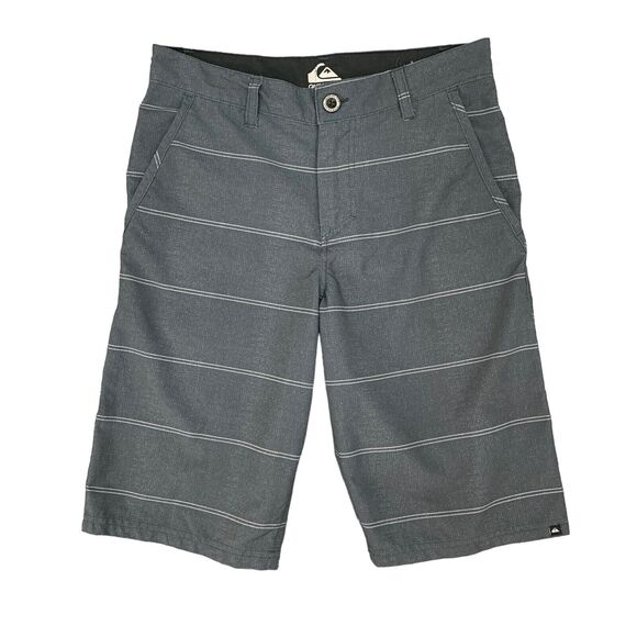 Quiksilver Hybrid Shorts Youth Boys 16 Gray Striped Lightweight Stretch Pockets - Picture 1 of 8